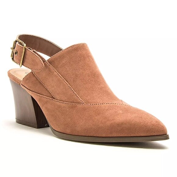Qupid Nava Women's Slingback Pointed Toe Western Mules Brown Mocha Mauve Size 8 - Picture 1 of 16